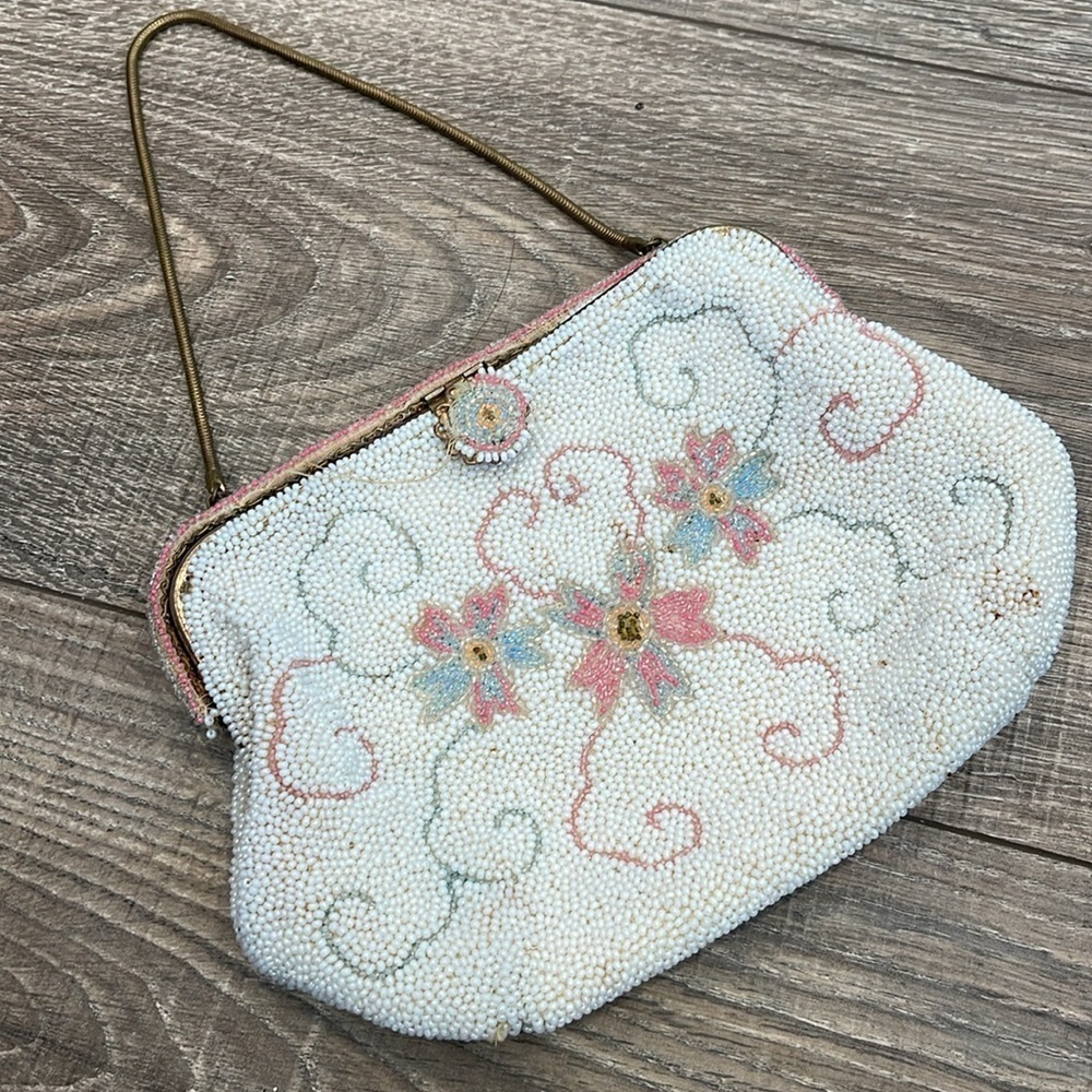Victorian hand Beaded Vintage Bag with pocket mirror